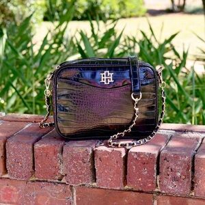 Caroline Hill Black Embossed Faux Croc Fiona Crossbody Purse